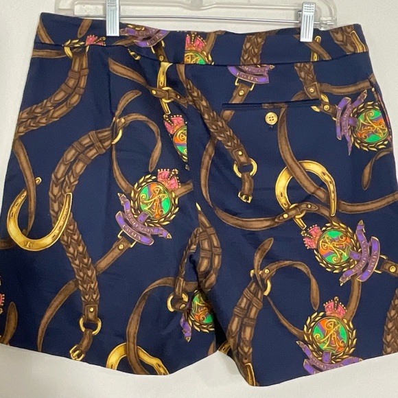 LRL Lauren Ralph Lauren Size 8 Flat Front Cotton City Shorts Navy Equestrian - Picture 2 of 10